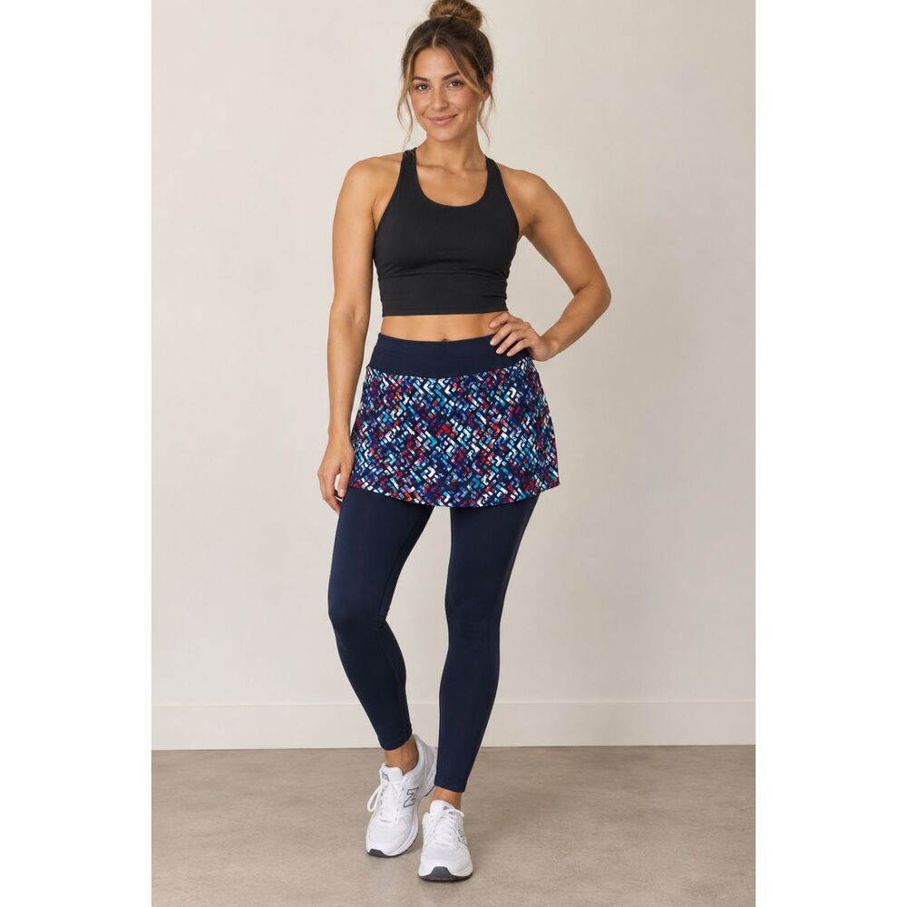 Athleta Skirted Leggings L Navy Print Tenniscore Sporty Chic Running